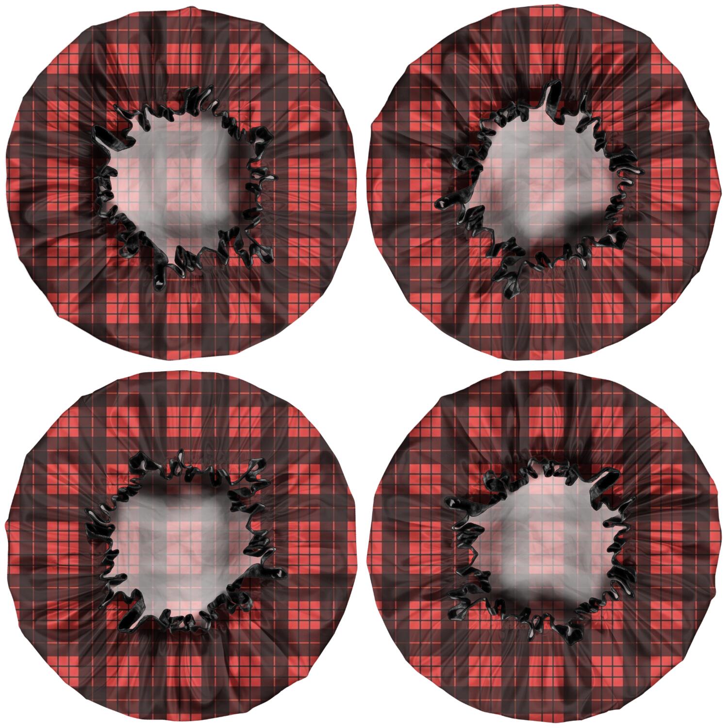 Shower Caps,Red and Black Christmas Plaid Pattern Waterproof Shower Cap for Women 4 Pieces,Double Reusable Hair Cover for Shower PEVA Elastic Stretch Hem