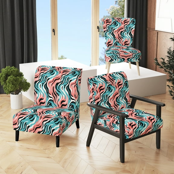 Designart "Capricious Exotic Camouflage" Turqouise Animal Print Upholstered Accent Chair - Modern Arm Chair For Living Room