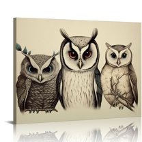 Nawypu  Framed Canvas Print Wall Art Owls Animal Minimalist Vintage Decorative Geometric Minimalism for Bedroom