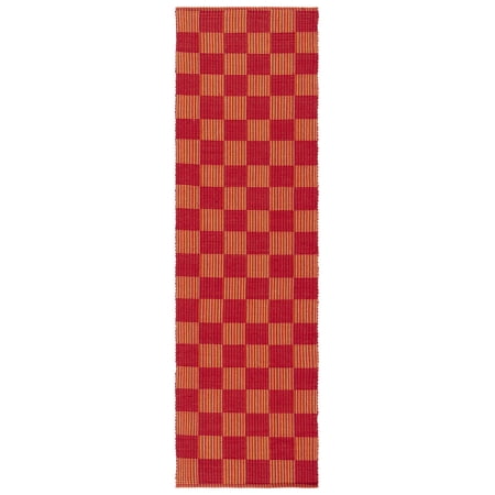 SAFAVIEH Striped Kilim Jannah Checkered Cotton Runner Rug, Red/Rust, 2'3" x 8'