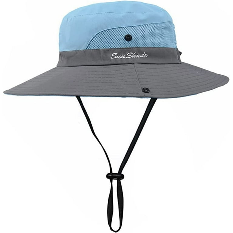 MAMOWEAR Women Beach Sun Hat Mesh High Ponytail Hole Wide Brim UV  Protection Bucket Hat Outdoor Fishing Cap