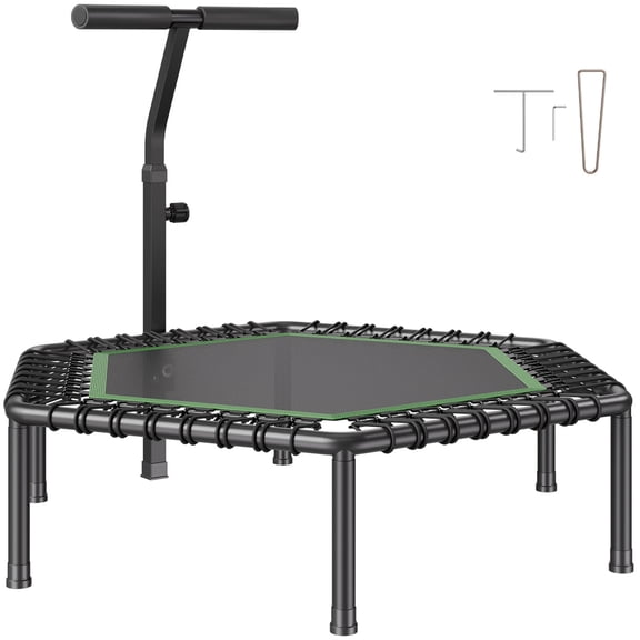 KFFKFF 54.5-Inch Mini Trampoline, 450 lbs Capacity Fitness Rebounder, Durable & Quiet Trampoline with Adjustable Foam Handle and 3 Height Levels, Ideal for Indoor/Garden Exercise for Adults