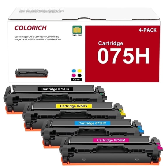 Colorich 075H 075 High Page Yield Toner Cartridge 4-pack Compatible for Canon 075H 075 Toner Cartridge Set for Canon imageCLASS LBP646Cdw LBP647Cdw MF663Cdw MF665Cdw (KCMY)