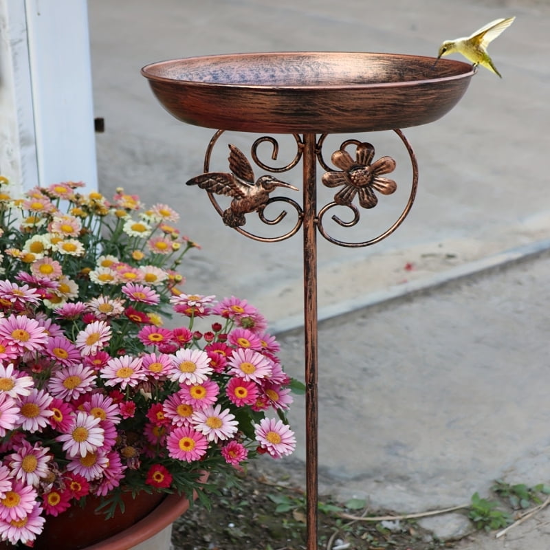 Multifunctional Garden Bird Bath Feeder Stake Spikes with Iron Bowl For Attracting Wild Birds Year Round Lawn Decoration