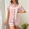 thumbnail image 2 of Roncen Women's Solid Short Sleeve Cardigan Pajama Set - Simple Lapel Design Cozy Lounge Set with Pocket Shorts & Button Front, 2 of 5