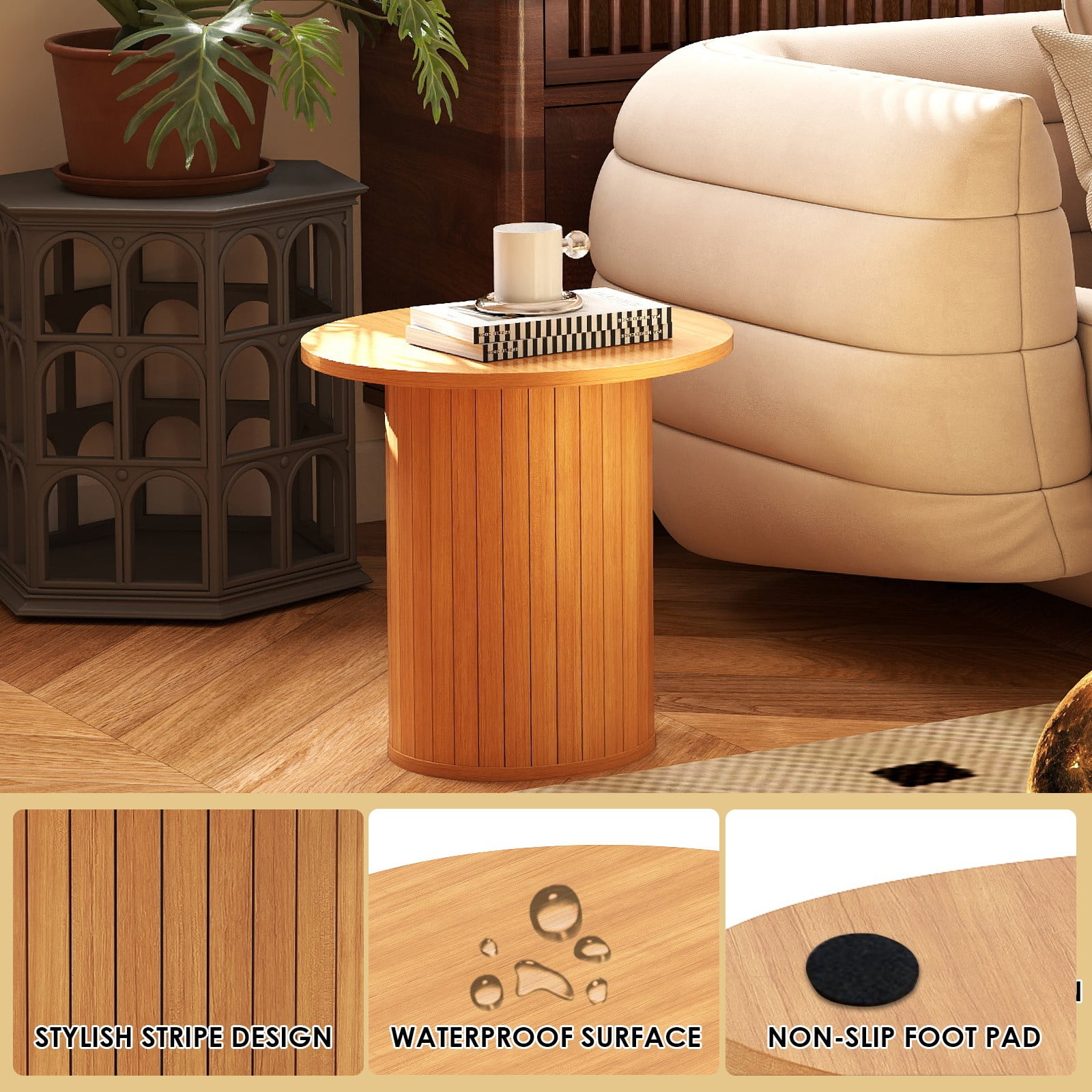 Small 15.7" Round Side Table Circle End Table Nightstand Farmhouse for Small Spaces Living Room,Bedroom(Light Brown)
