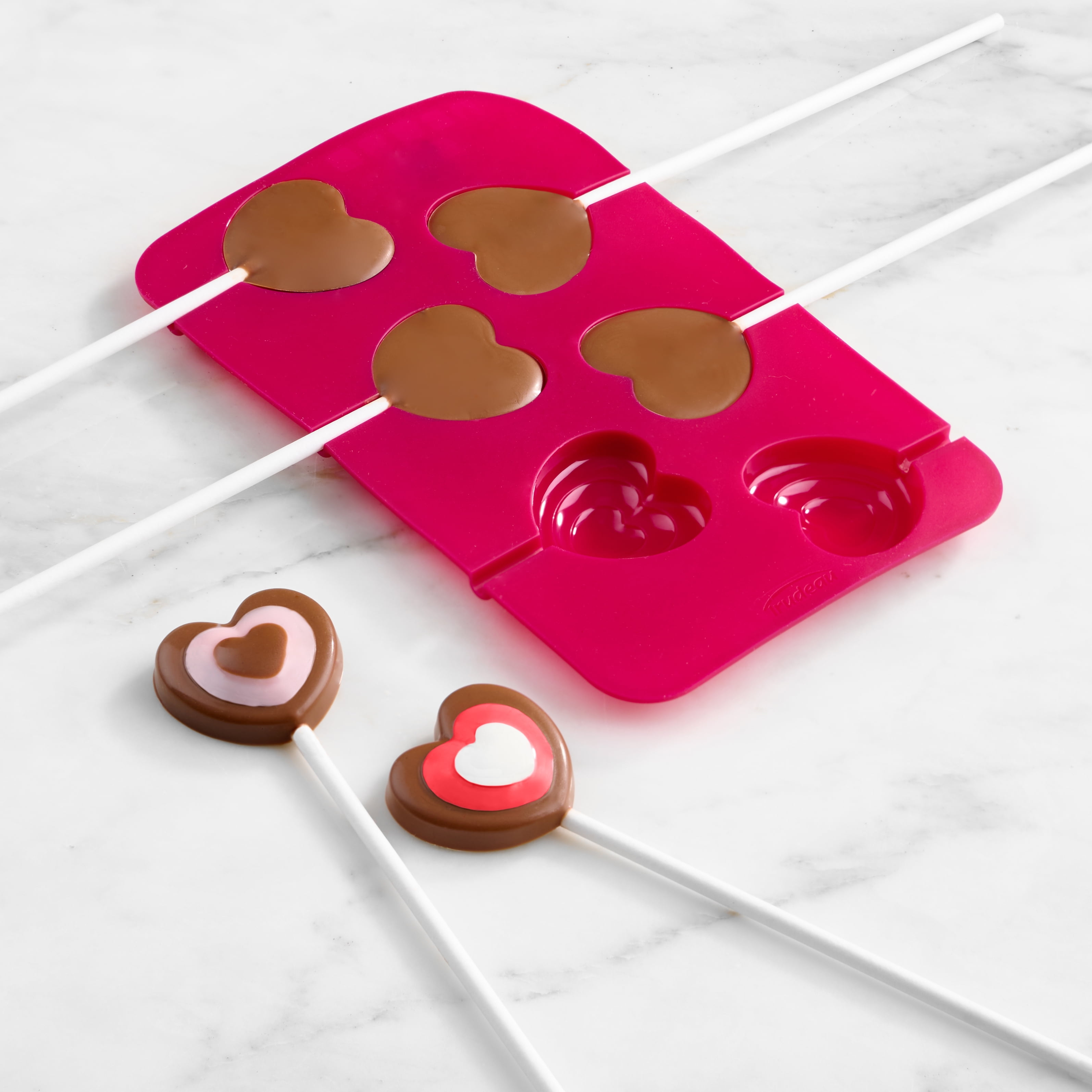 Trudeau Valentine's Day Heart Lollipop Mold Silicone Red, 2 Pack