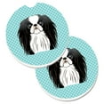 thumbnail image 1 of Checkerboard Blue Japanese Chin Set of 2 Cup Holder Car Coaster, 1 of 1