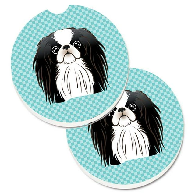 Checkerboard Blue Japanese Chin Set of 2 Cup Holder Car Coaster
