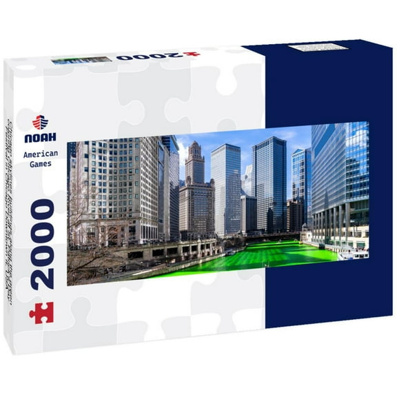 Noah Jigsaw Puzzle Chicago skylines buildings along the green coloring Chicago River at St. Patrick's Day Festival in Chicago Downtown IL USA panorama 2000 pieces