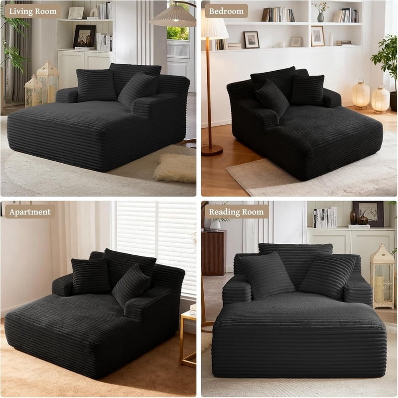 Oversized Chaise Lounge Chair Indoor, Upholstered Sofa Bed Sleeper Sofa Corduroy Cloud Couch Boneless Sofa Reading Chair with 3 Pillows for Living Room, 49.2''x66.1''