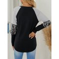 thumbnail image 2 of TEMOFON Long Sleeve Tops for Women Casual Fall T Shirts Crew Neck Loose Tunic Tops Color Block Stripe Leopard Print Sweatshirts Black, 2 of 5