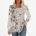 thumbnail image 2 of Bxsruta Blouse for Women, Women's Casual Fashion Loose Pleated Round Neck Fashion Print Long Sleeved Top Print Long Sleeved Round Neck Top/shirt, Peach white XL, 2 of 5