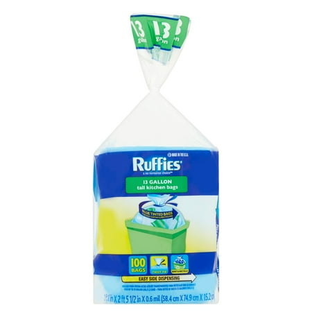 Ruffies Blue Tall Kitchen Twist Tie Trash Bags, 13 Gallon, 100 Count