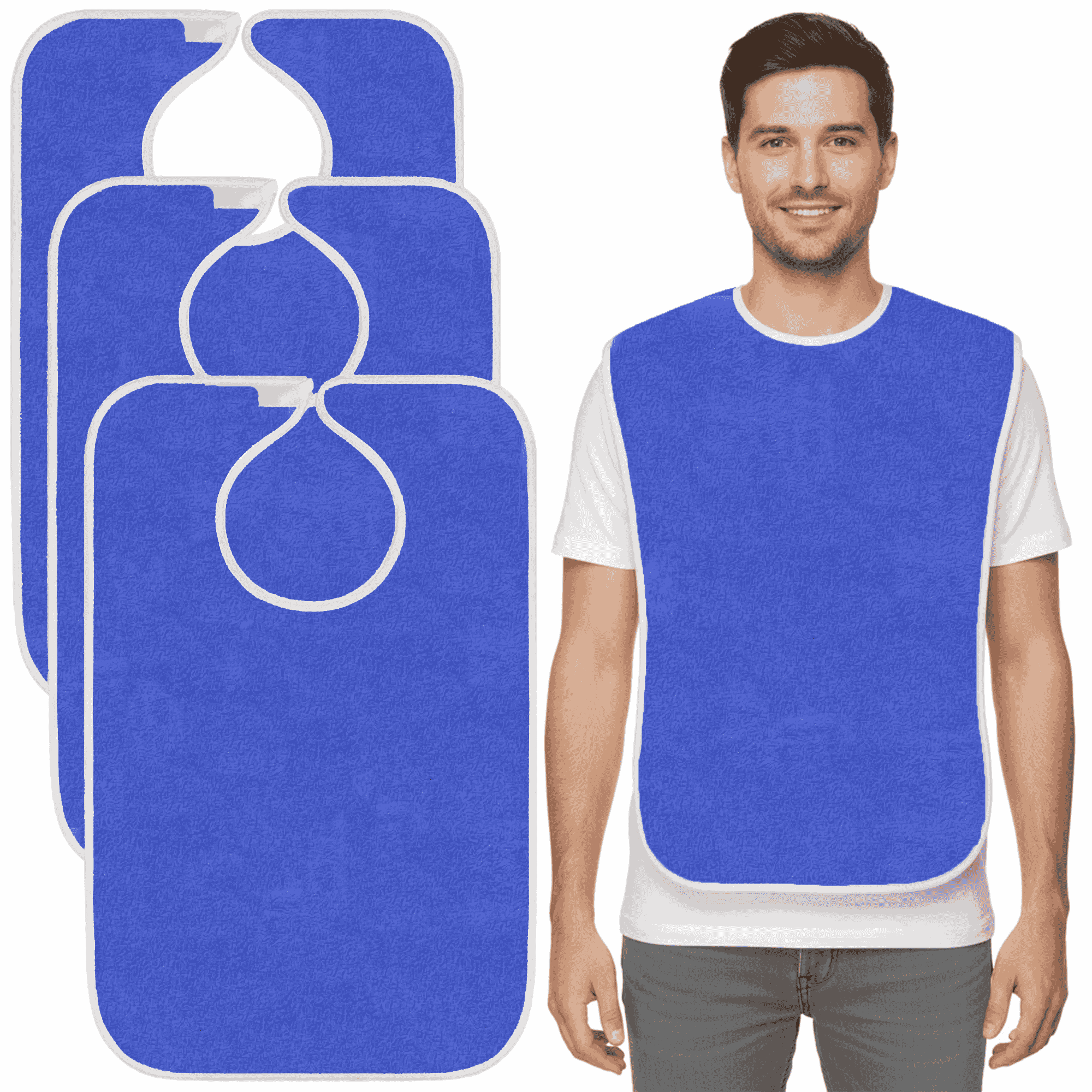 OrtoPrime Set Of 3 Waterproof Adult Bibs: Terrycloth PVC - Washable And Reusable Bibs For Elderly - Pack Of 3 Waterproof Adult Bibs For Men And - View #10