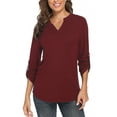 thumbnail image 2 of Women's 3/4 Roll Sleeve V Neck Tops Casual Tunic Shirts Blouse Ladies Tops(Red L), 2 of 5