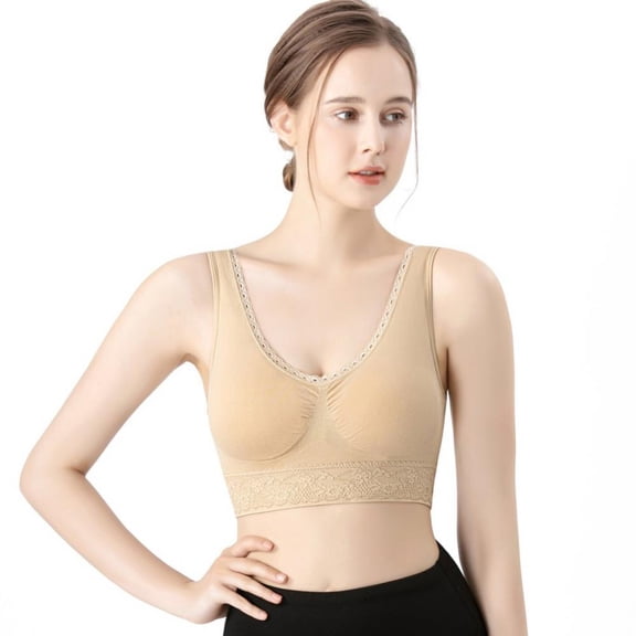 Women Active Bra Wirefree Lace Trim Soft Bralette Back Smoothing Push up Bra Seamless Underwear Wireless Bras Widen Shoulder Straps