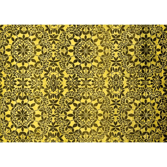 Ahgly Company Machine Washable Indoor Rectangle Abstract Yellow Modern Area Rugs, 5' x 7'