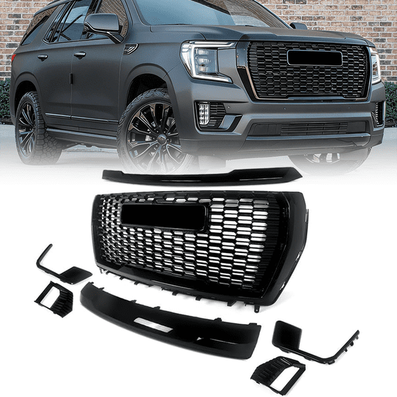 For GMC Yukon/XL Denali 2021 2022 2023 Front Grille W/ Hood Trim Molding Set