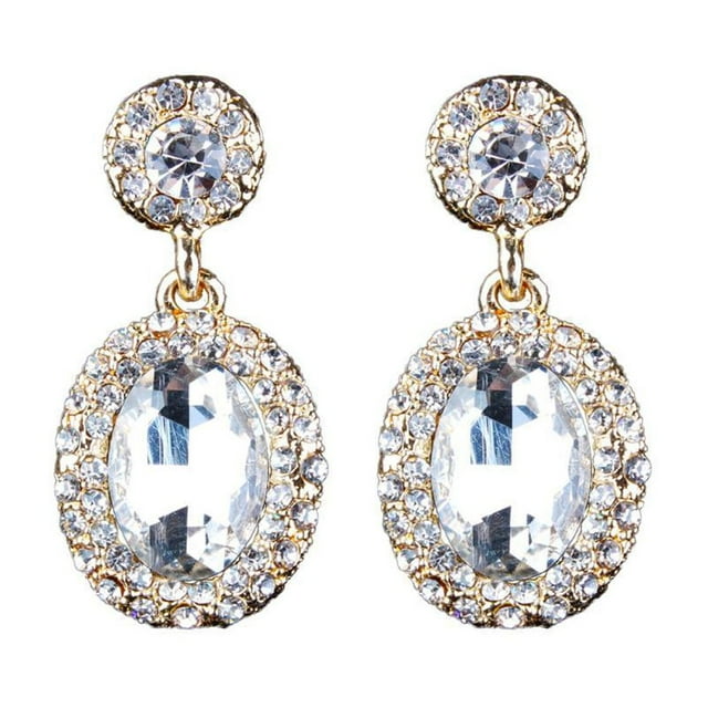 Pendientes colgantes ovalados de lujo con brillantes y coloridos diamantes de imitación, adornos de joyería nupcial para dama Blanco