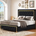 thumbnail image 6 of Dextrus Queen Size Bed Frame with Tall Button-Tufted Headboard, Luxurious Velvet Upholstery, Modern Platform Bed Frame with Gold Trim, No Box Spring Required - Black, 6 of 6
