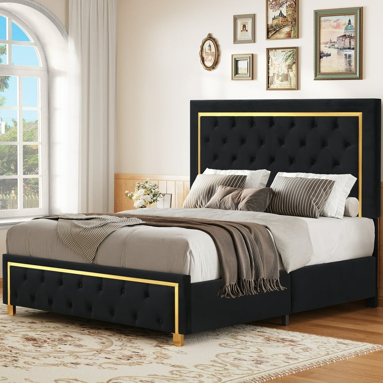 Black and gold tufted headboard discount