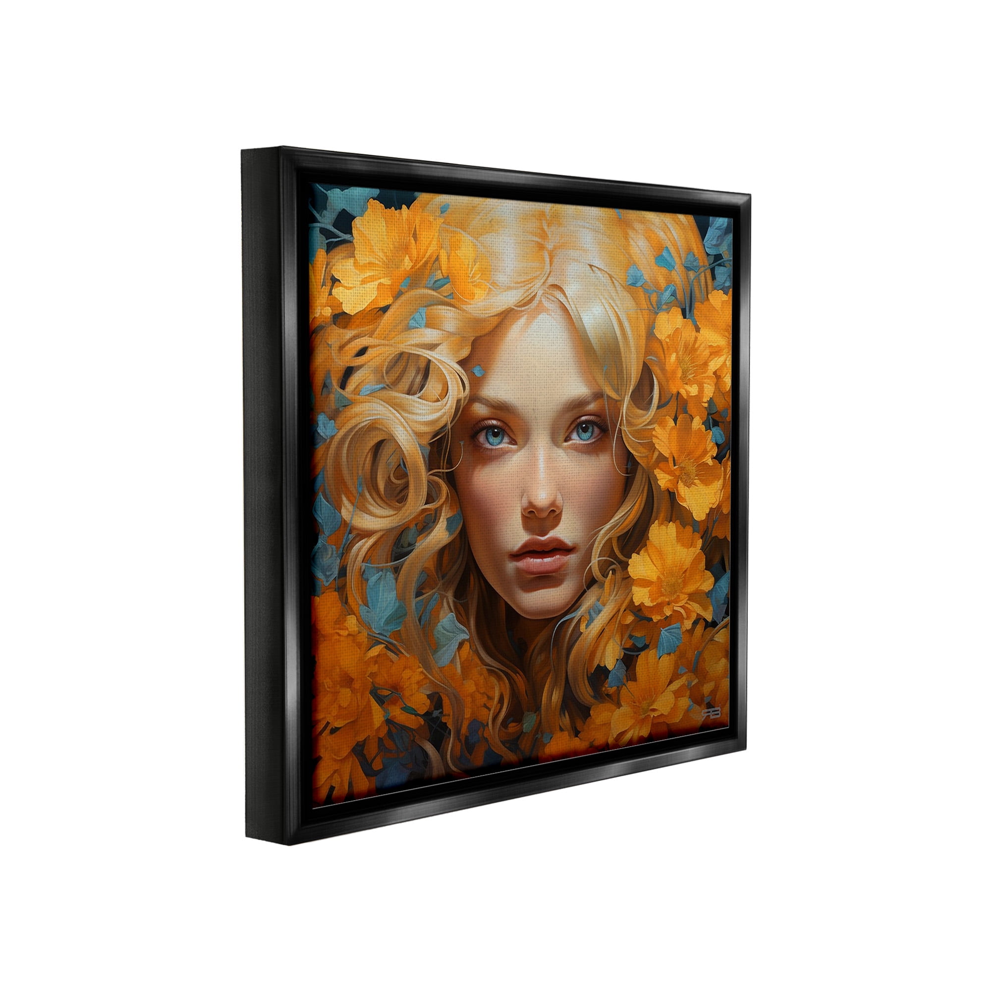 Stupell Industries Woman with Intense Gaze Botanical & Floral Painting Black Floater Framed Canvas Art Print Wall Art, 18 x 18