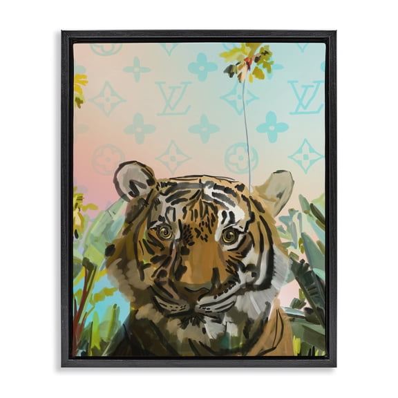 Stupell Industries Tropical Fashion Patterned Tiger Black Floating Frame Canvas Art, 17 x 21, by Amelia Noyes