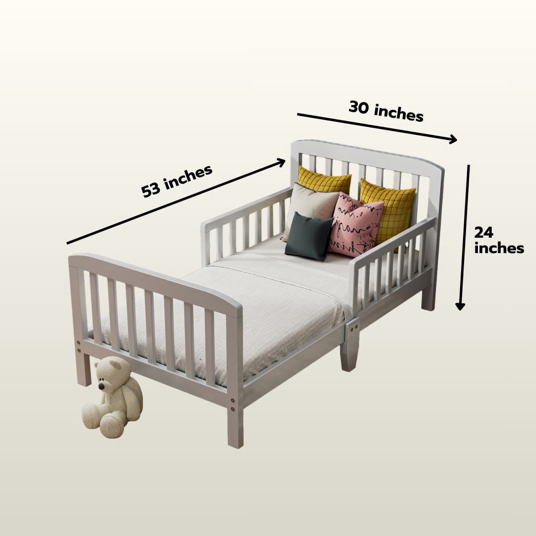 Fizzy Baby Classic Toddler Bed with Rails Wooden Beds for Kids, White