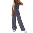 thumbnail image 4 of Women's 2 Piece Blazer Outfits Sleeveless V Neck Vest Waistcoat Wide Leg Pantsuit Office Dressy Casual Work Sets, XXL, 4 of 7