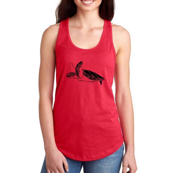 Sea Turtle Swimming Lineart Racerback Tank Women -Image by Shutterstock, Female Medium