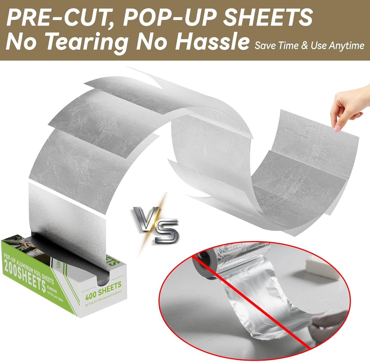 Aluminum Foil Sheets - 200 Count Pre Cut Tinfoil, 12" x 10.6" Inch for Food, Hot Dog or Sandwich Wrap, Food Storage, Baking, Catering, Restaurant, Kitchen Use