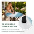 thumbnail image 5 of Round Outdoor Tablecloth with Umbrella Hole and Zipper, Aqua Blue Striped Fitted Table Cover with Elastic Edge for 45-54 Inch, Blue White Ombre Farmhouse Gradient Waterproof Patio Tablecoths, 5 of 9