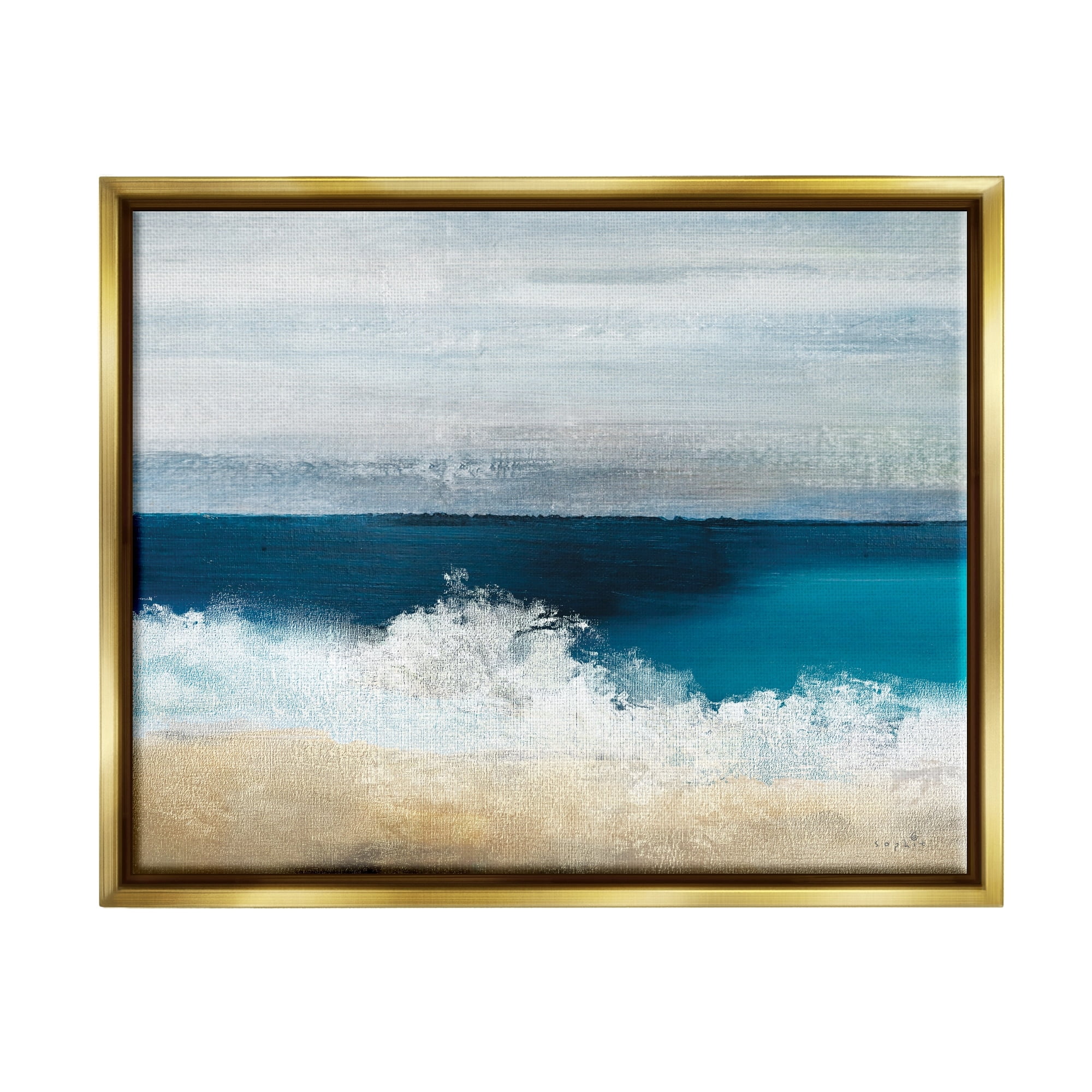 Stupell Industries Beach Waves Crashing Foam Panoramic Ocean View Painting Metallic Gold Floating Framed Canvas Print Wall Art, Design by Sophie 6