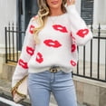 thumbnail image 5 of Lovskoo Sweaters for Women Printed Casual Loose Long Sleeve Knitting Turtleneck Sweater Blouse Tops White, 5 of 9