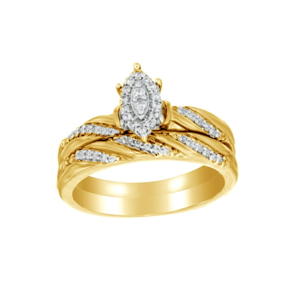 AFFY White Natural Diamond Marquise Composite Slant Striped Bridal Ring Set In 10k Yellow Gold (0.25 Cttw)