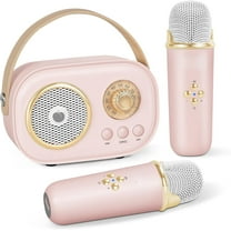 Mini Karaoke Machine for Kids&Adults,Portable Bluetooth Speaker with 2 Wireless Microphones and Stereo Sound Enhanced Bass,Gifts for Girls 6 7 8 9 10 11 12 Years Old Home Party Birthday(Pink)