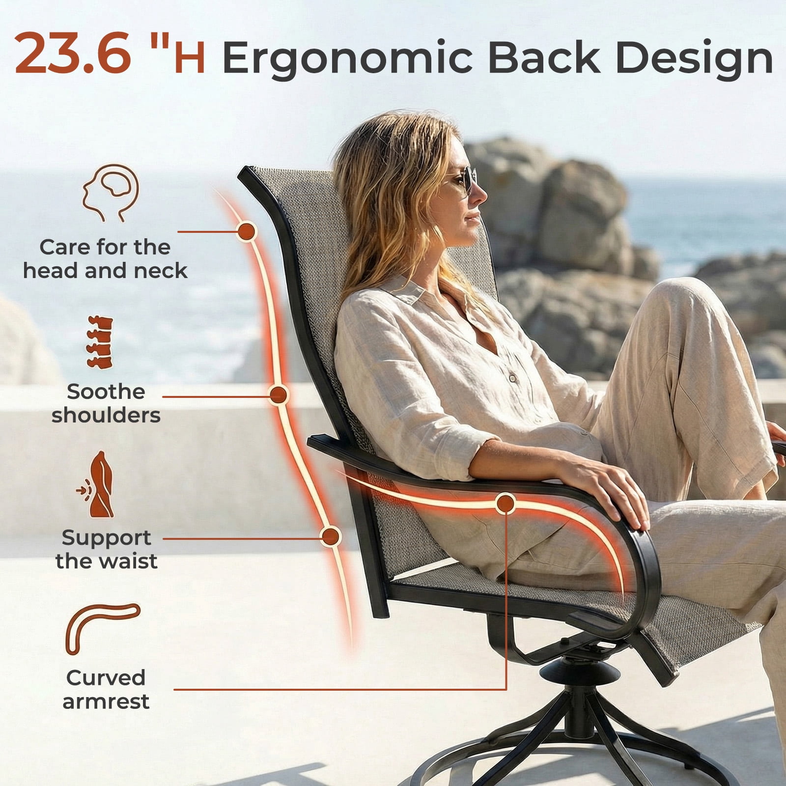 Pirecart 2 Pcs Outdoor Patio Swivel Chairs, High Back & Metal Frame, 360°  Patio Dining Chairs for Lawn, Garden, Deck, Brown
