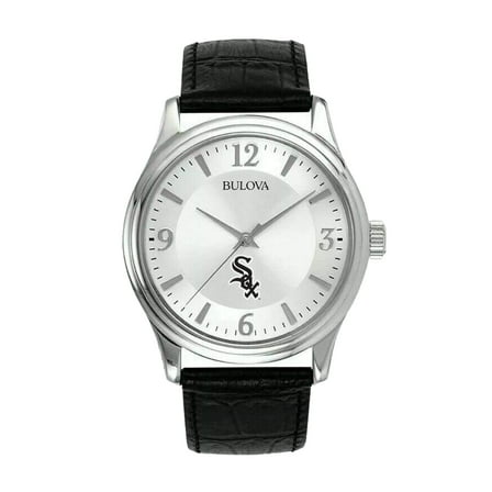 Men's Bulova Silver Chicago White Sox Leather Strap Watch