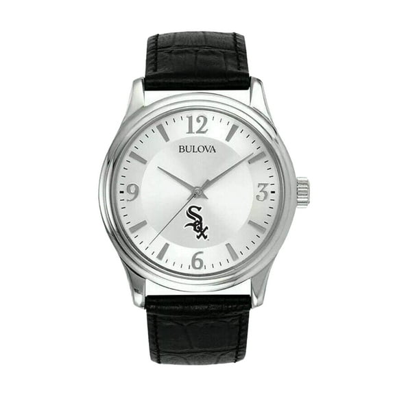 Men's Bulova Silver Chicago White Sox Leather Strap Watch