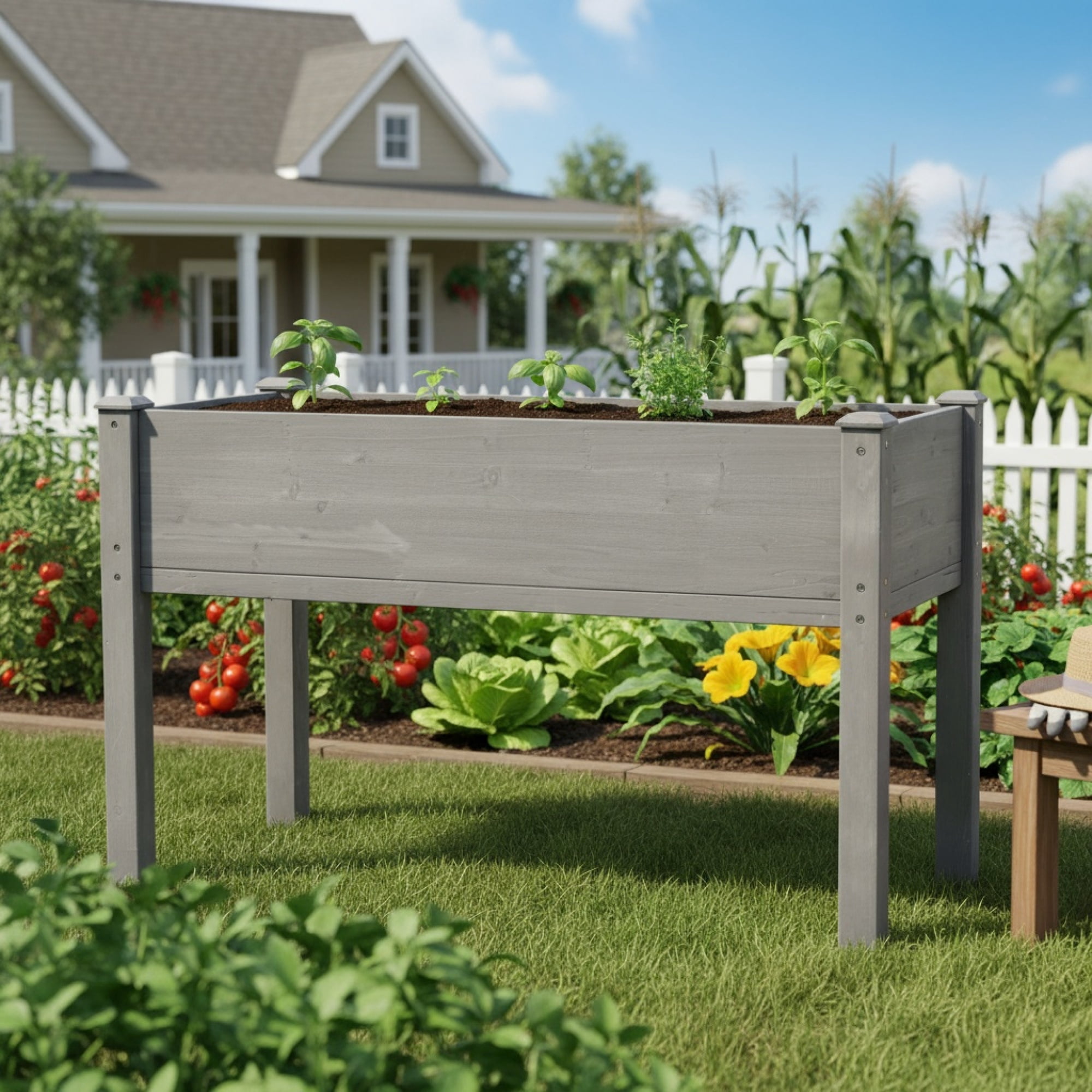Jopath Grey Raised Garden Bed with Legs, Elevated Wooden Planter Box for Outdoor Plants Flowers Fruits Vegetable Herb Growing(48"x24"x30")