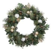 30-inch Pre-Lit Decorated Christmas Wreath with 50 LED Lights Battery Operated (Gold)