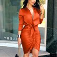 thumbnail image 4 of Lilgiuy Women Professional Dress V-neck Long Sleeve Solid Bandage Shirt Dress, 4 of 6