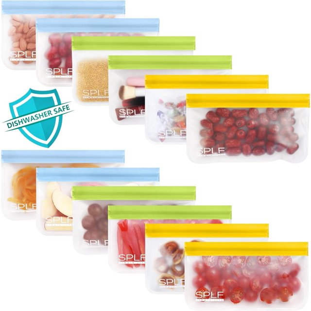 wqlpp-12 Pack Sacs à Collation Réutilisables Lavables au Lave-Vaisselle, Sacs de Rangement Sans BPA, Sacs de Congélation Extra Épais Étanches Sacs à Lunch Sans Silicone et Plastique Stockage Alimentaire