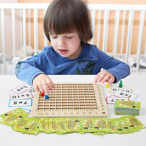 Clearance! 2 in 1 Multiplication Addition Math Board Game for Kids - Wooden Montessori Math Toys for Girls Boys 4 5 6 7 8 9 Years Old Wood Double Sided Board Table Dice Card Games for Family