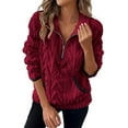 thumbnail image 2 of HLKJKLS Oversized Sweatshirt For Women Lapel Half Zipper Plush Pocket Hooded Sweatshirt Red S-Xxl, 2 of 7