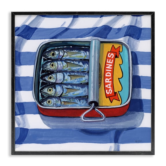 Stupell Industries French Country Sardines On Striped Cloth Black Framed Giclee Art, 12 x 12, by Kate Jarvik Birch