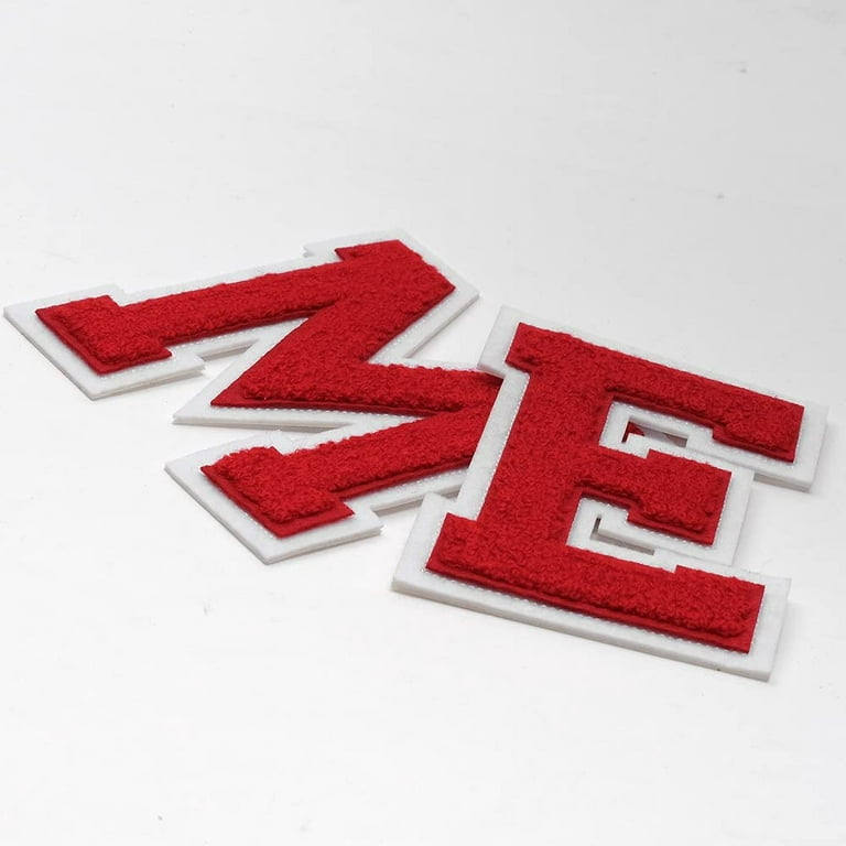 4-1/2 Chenille Stitch Varsity Letters, Iron-on Patch by Pc, Red/white,  TR-11648 