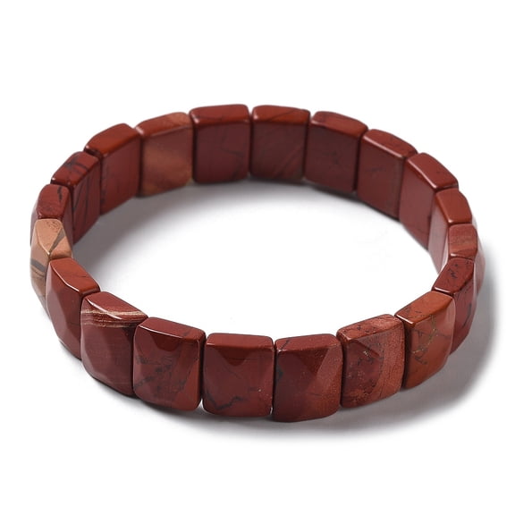 2 pc Natural Red Jasper Stretch Bracelets Faceted Rectangle 2-3/8 inch(6cm)