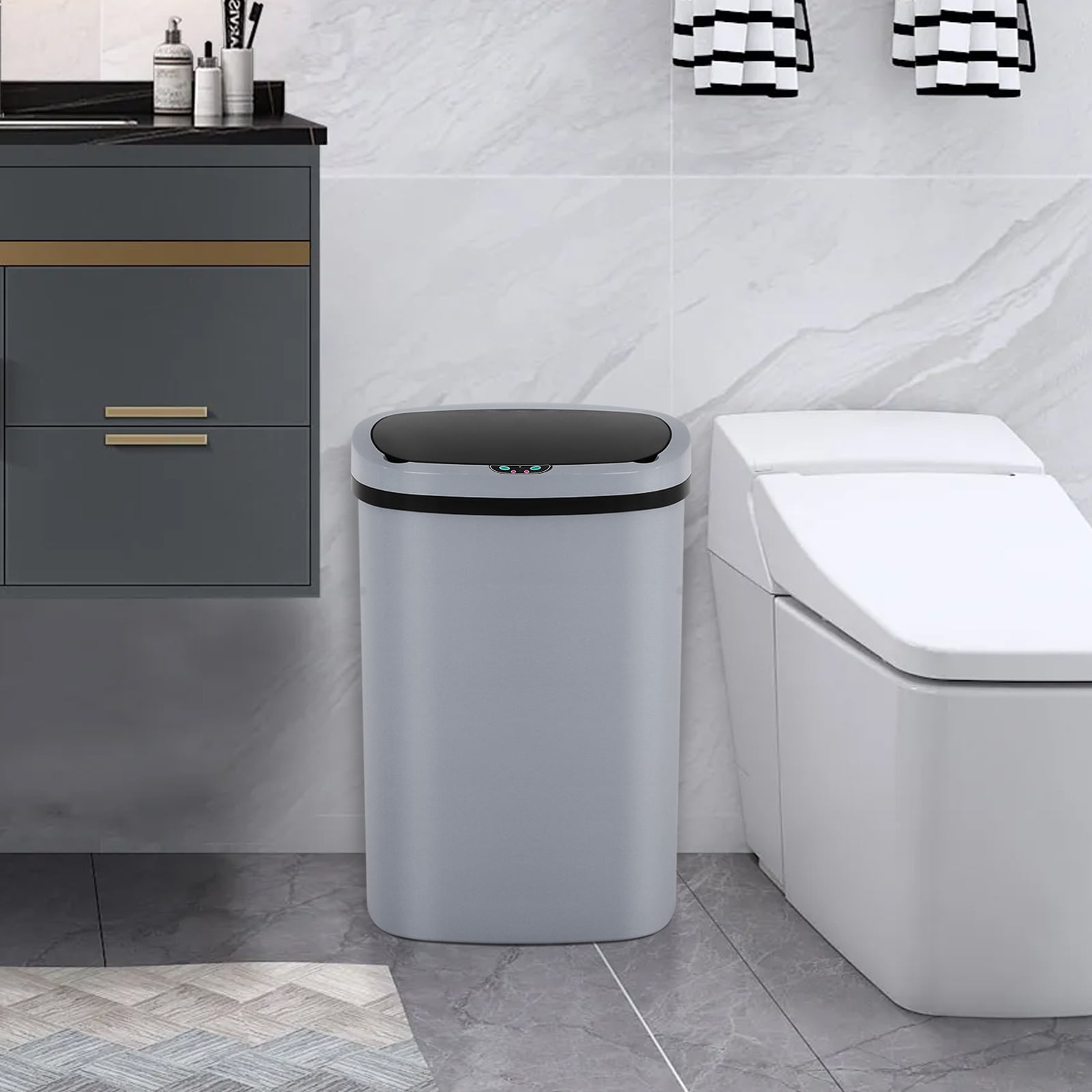 BIQWBIC 13 Gallon Tall Automatic Trash Can | Touch-Free Motion Sensor | High-Capacity Kitchen Trash Can | Waterproof Bathroom Trash Can | Living Room & Office Trash Can- 49L Waste Bin (1, Gray)